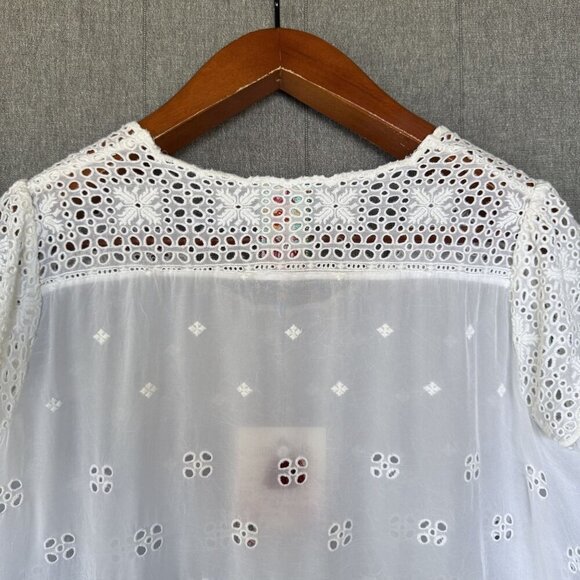 Johnny Was Darla Tunic White Embroidered Eyelet Lace Short Sleeve Swing Top - Picture 8 of 14